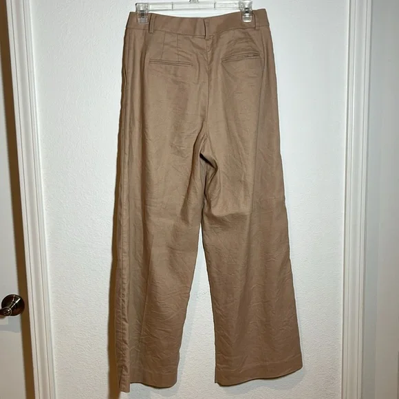 Ann Taylor Linen Blend Tan Wide Leg Trousers 4P - Picture 11 of 12